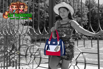 Fotografía de modelo con bolso de frente
